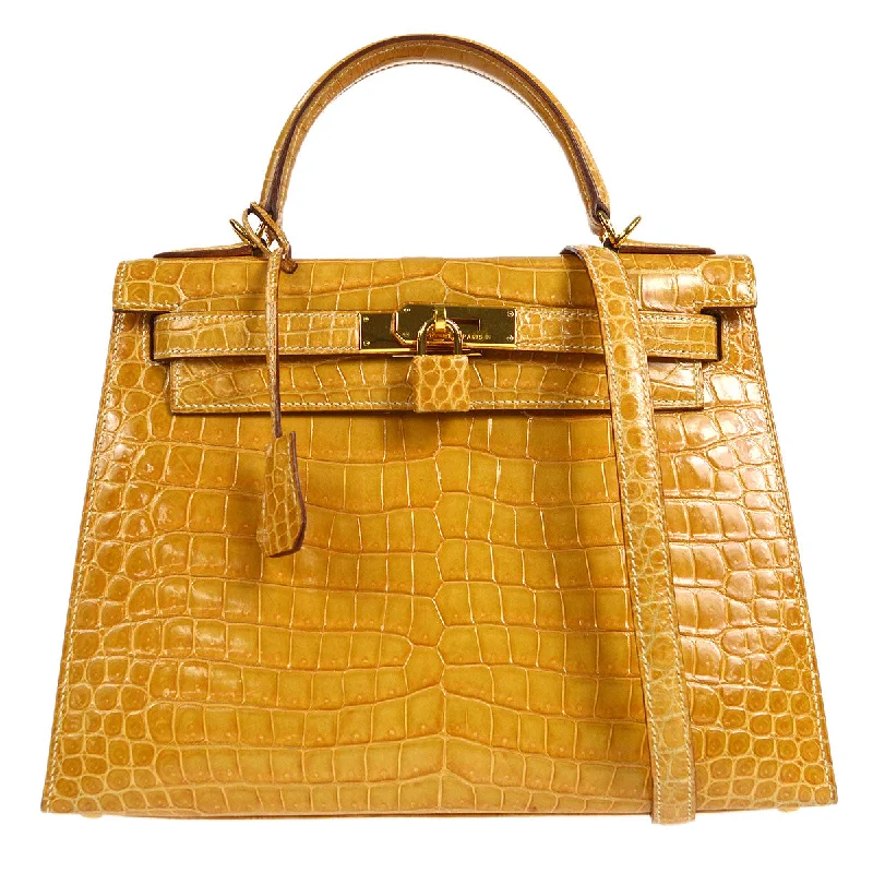 Hermès Kelly Bags with a metal - framed handle for durabilityHERMES * 2000 KELLY 28 SELLIER Natural Porosus