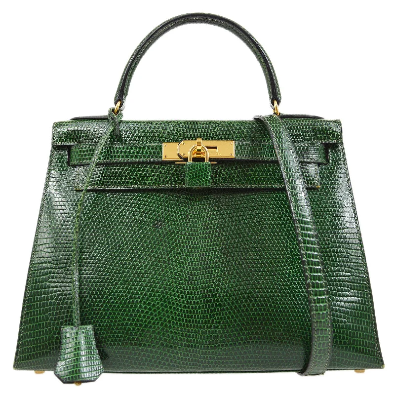 Hermès Kelly Bags with a single - handle design for simplicityHERMES * 1993 KELLY 28 SELLIER Vert Anglais Lizard