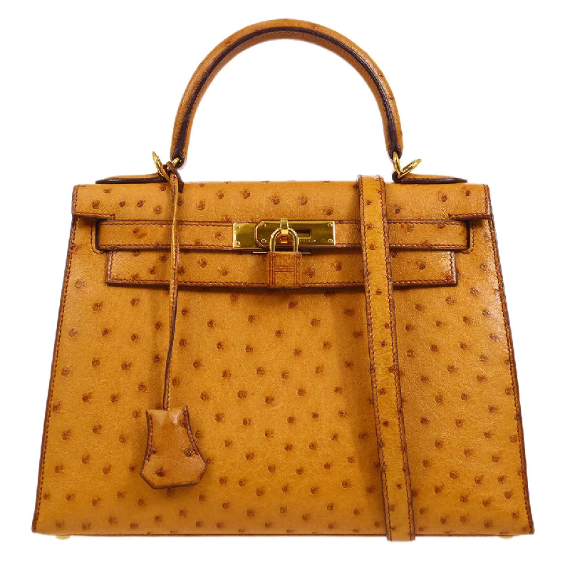 Hermès Kelly Bags with a front - pocket for quick - access itemsHERMES * 2005 KELLY 28 SELLIER Chestnut Ostrich