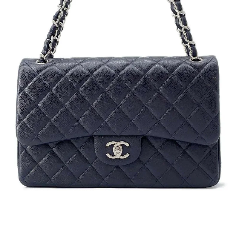 Chanel bags with exclusive seasonal designs and materialsCHANEL Matelasse W Flap ChainShoulder Bag Navy A58600 Caviar Leather Size 30