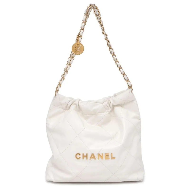 Chanel bags with leather and tweed combinationsCHANEL CHANEL 22 Matelasse White AS3260 Shiny Calf Leather Size Small