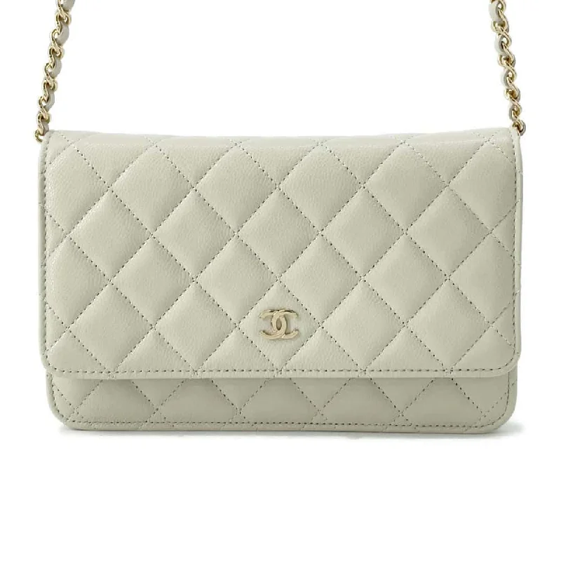 Chanel bags with leather and tweed combinationsCHANEL Chain wallet Light Gray AP0250 Caviar Leather