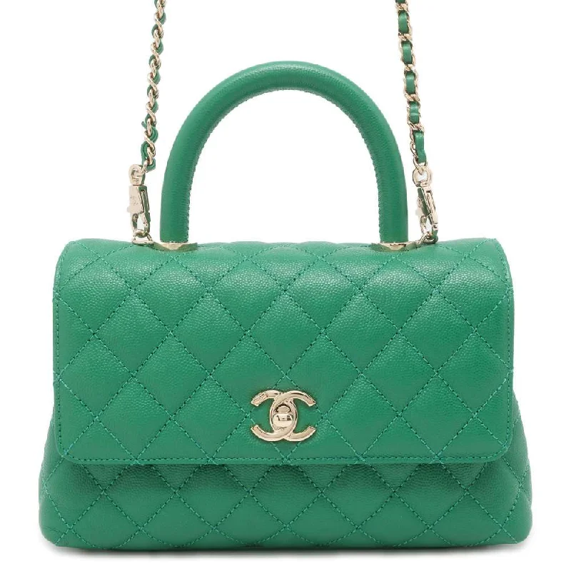 Chanel New Arrival Handbag with Gold HardwareCHANEL top handle chain shoulder bag Green A92990 Caviar Leather Size XS