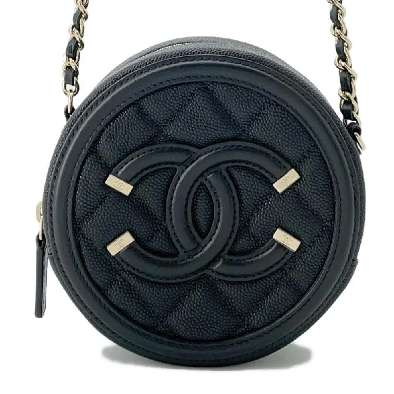 Chanel Handbag with Adjustable Strap for ComfortCHANEL CCFiligree Round ChainShoulder Bag Black AP0365 Caviar Leather