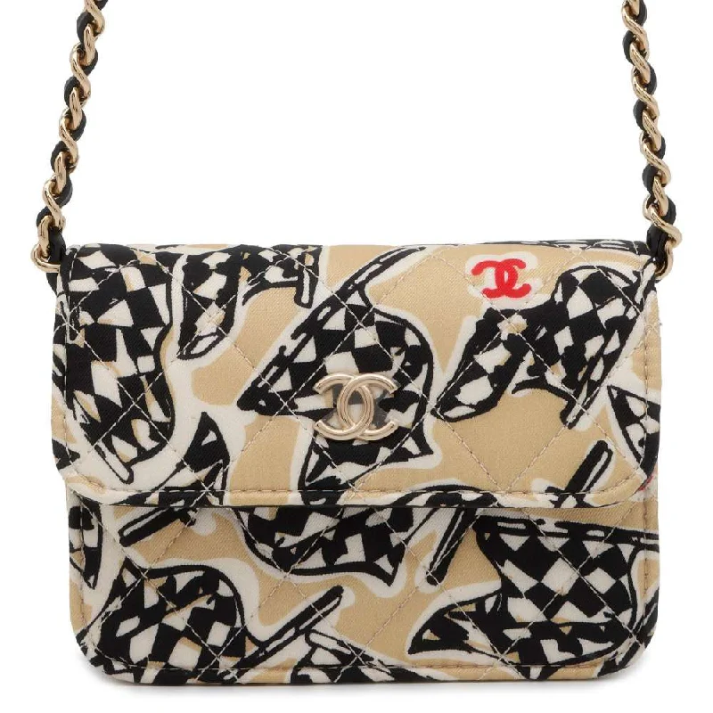 Chanel bags with modern touchesCHANEL Matelasse Checkered Flag Mini Shoulder Bag Beige/Black/White Canvas Leather