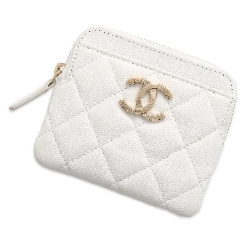 Chanel bags with intricate metal hardwareCHANEL Matelasse Coin Card Case White AP3138 Caviar Leather