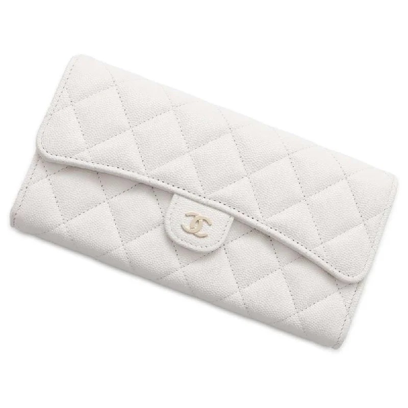 Chanel bags with leather and tweed combinationsCHANEL Matelasse Classic Long Flap Wallet White AP0241 Caviar Leather