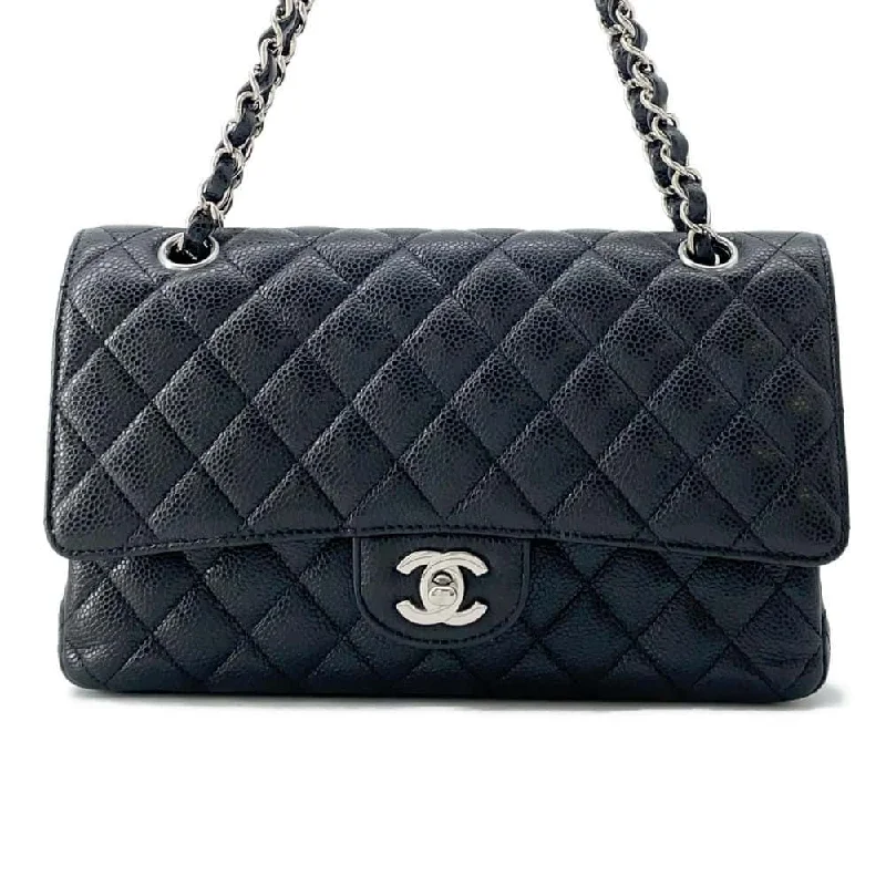 Chanel bags with adjustable chain strapsCHANEL Matelasse W Flap ChainShoulder Bag Black A01112 Caviar Leather Size 25