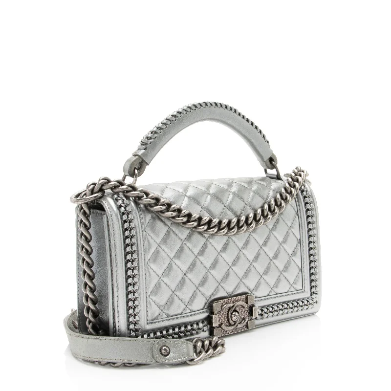 Chanel bags as wedding day accessoriesChanel Metallic Aged Calfskin Chain Top Handle Medium Boy Bag (RO5g92)