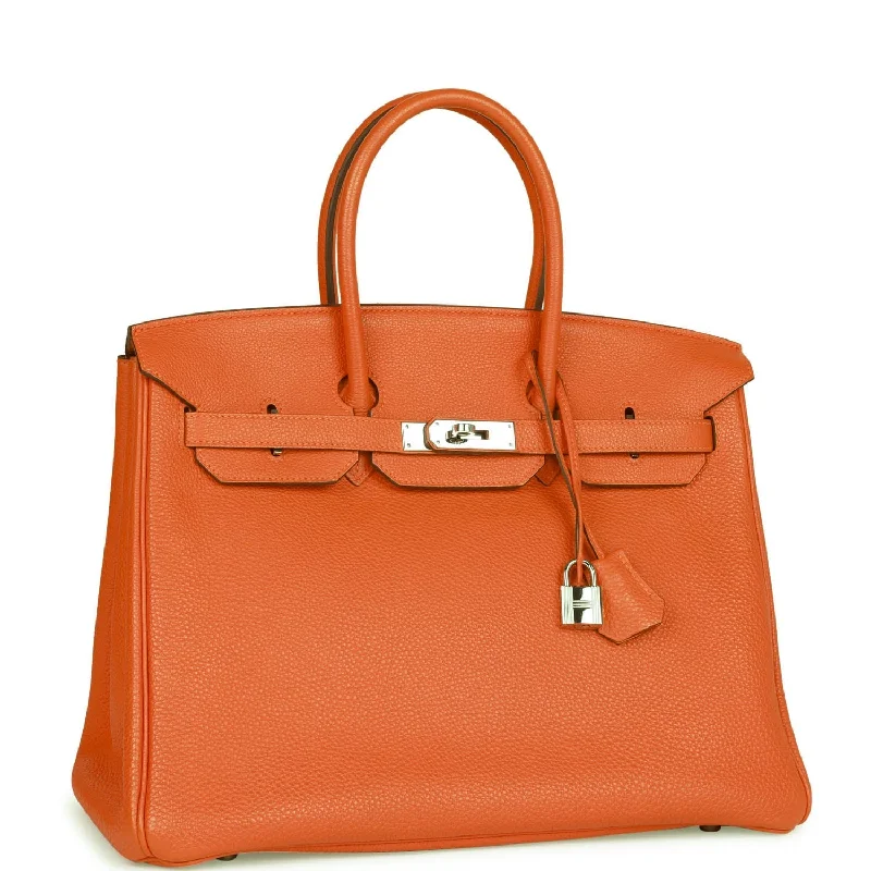 Hermes Birkin Bags with a Leather - Bound Handle for DurabilityHermes Birkin 35 Orange H Clemence Palladium Hardware