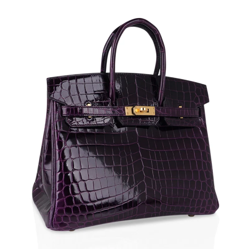 Hermes Birkin Bags with a Studded Leather Trim for a Bold StatementHermes Birkin 25 Bag Aubergine Niloticus Crocodile with Gold Hardware