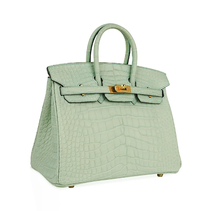 Hermes Birkin Bags with a Magnetic - Closure Interior PocketHermes Birkin 25 Bag Vert D'Eau Matte Alligator Gold Hardware Limited Edition