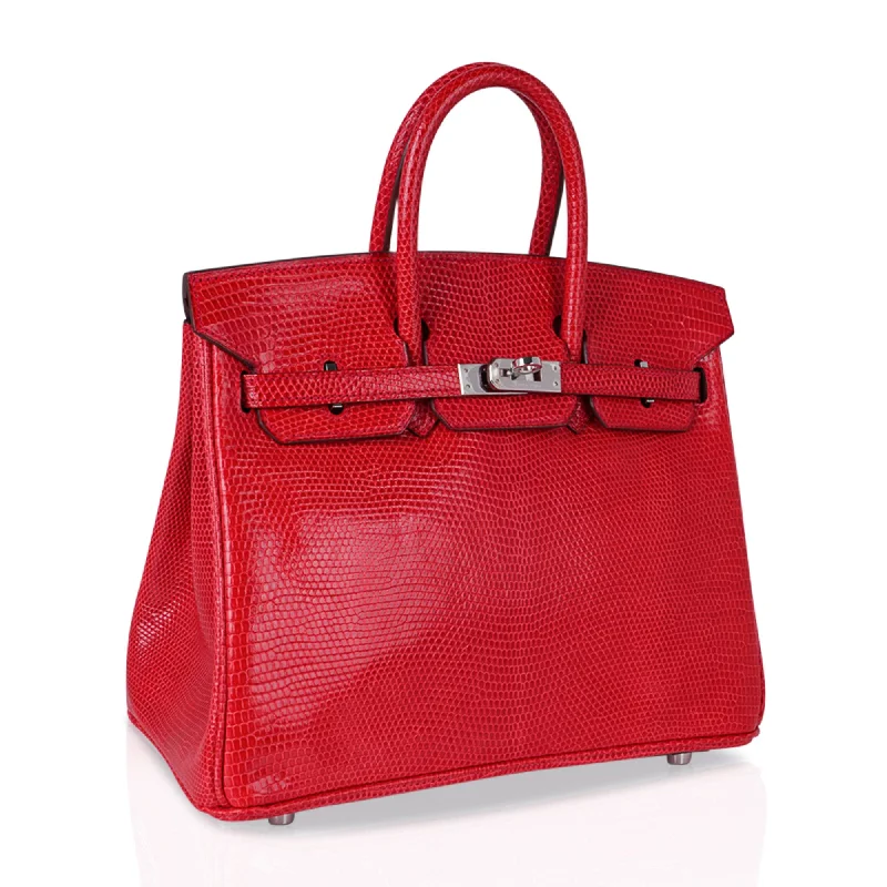 Hermes Birkin Bags with a Pebbled Leather Texture for a Rugged yet Elegant AppealHermes Limited Edition Birkin 25 Bag Rouge Lizard with Palladium Hardware