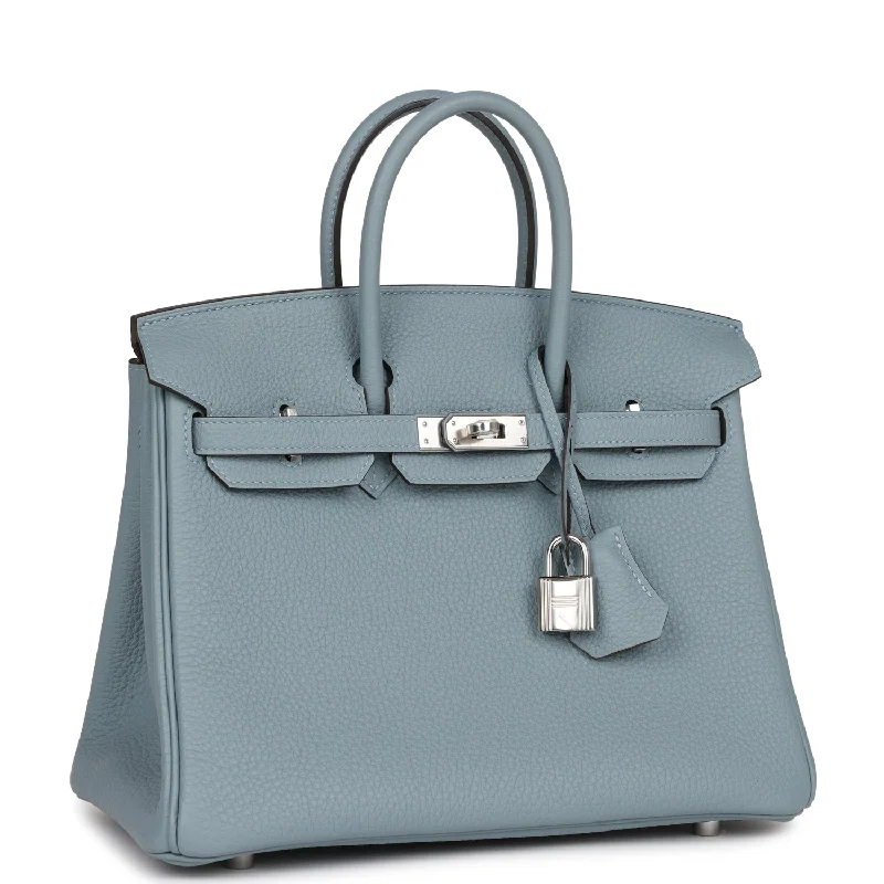 Hermes Birkin Bags with a Chain - Embellished Handle for a Modern TwistHermes Birkin 25 Bleu Lin Verso Togo Palladium Hardware