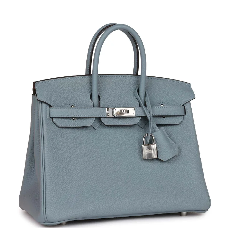 Hermes Birkin Bags with a Hand - Painted Monogram DesignHermes Birkin 25 Bleu Lin Verso Togo Palladium Hardware