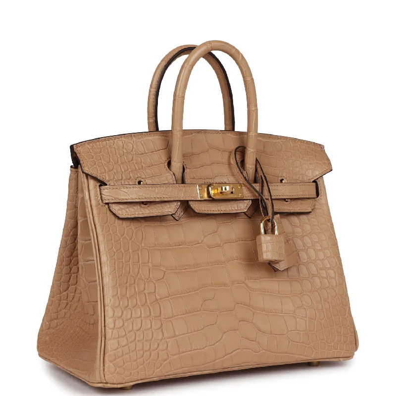 Hermes Birkin Bags with a Studded Leather Trim for a Bold StatementHermes Birkin 25 Chai Matte Alligator Gold Hardware