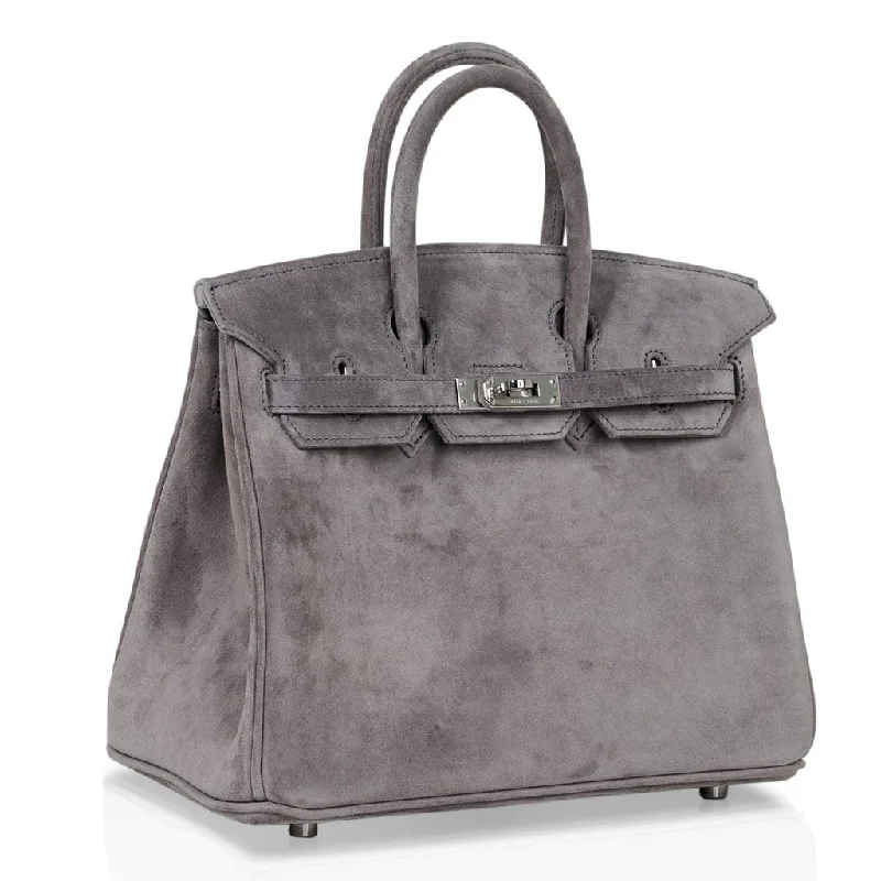 Hermes Birkin Bags with a Beaded Leather Strap for a Bohemian - Glamour LookHermes Birkin 25 Bag Gris Fume Doblis Suede with Palladium Hardware