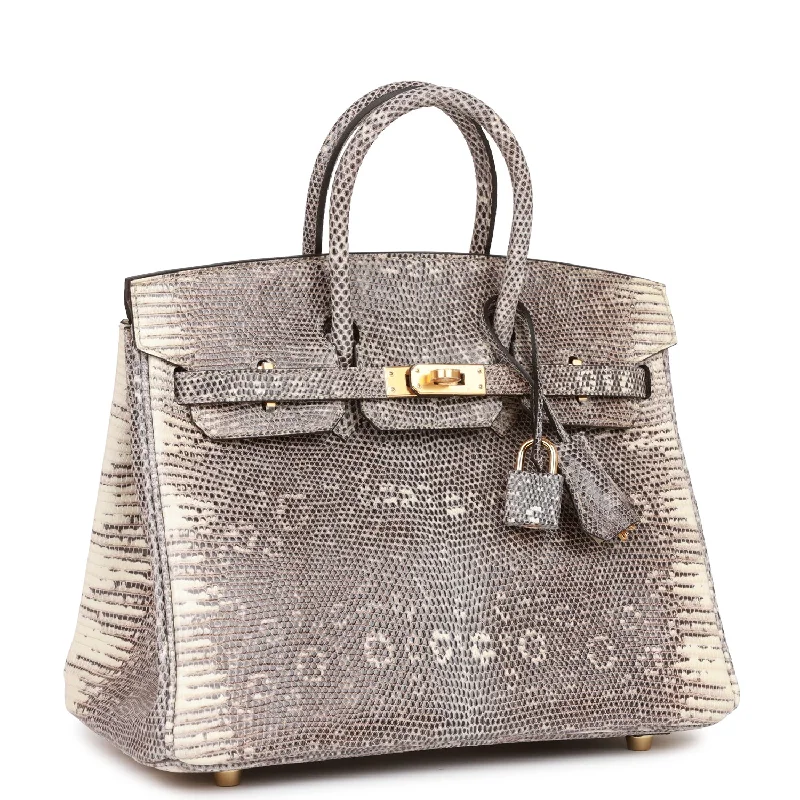 Hermes Birkin Bags with a Hand - Carved Leather DecorationHermes Birkin 25 Ombre Shiny Salvator Lizard Gold Hardware