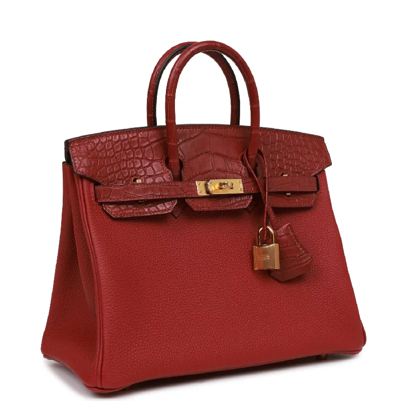 Hermes Birkin Bags with a Crystal - Embellished Lock for Added LuxuryHermes Birkin 25 Rouge Grenat Matte Alligator and Togo Touch Gold Hardware