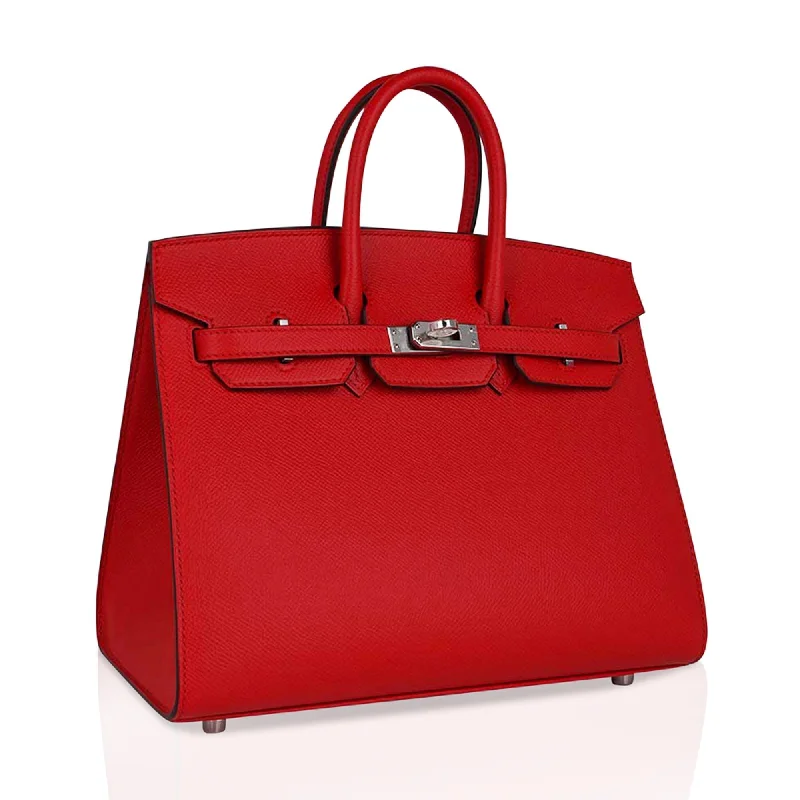 Hermes Birkin Bags with a Leather - Bound Handle for DurabilityHermes Birkin 25 Bag Sellier Rouge De Couer Epsom Leather with Palladium Hardware