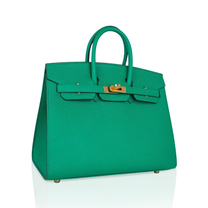 Hermes Birkin Bags with a Two - Tone Leather Design for Visual InterestHermes Birkin 25 Bag Sellier Vert Jade Epsom Leather with Gold Hardware