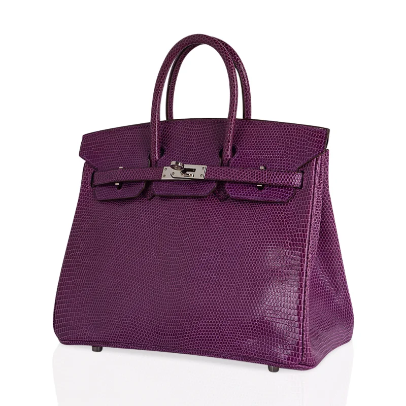 Hermes Birkin Bags with a Leather - Bound Handle for DurabilityHermes Birkin 25 Violet Purple Lizard Palladium Hardware