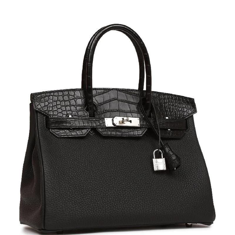 Hermes Birkin Bags with a Detachable Mirror Pocket InsideHermes Birkin 30 Black Matte Alligator and Togo Touch Palladium Hardware