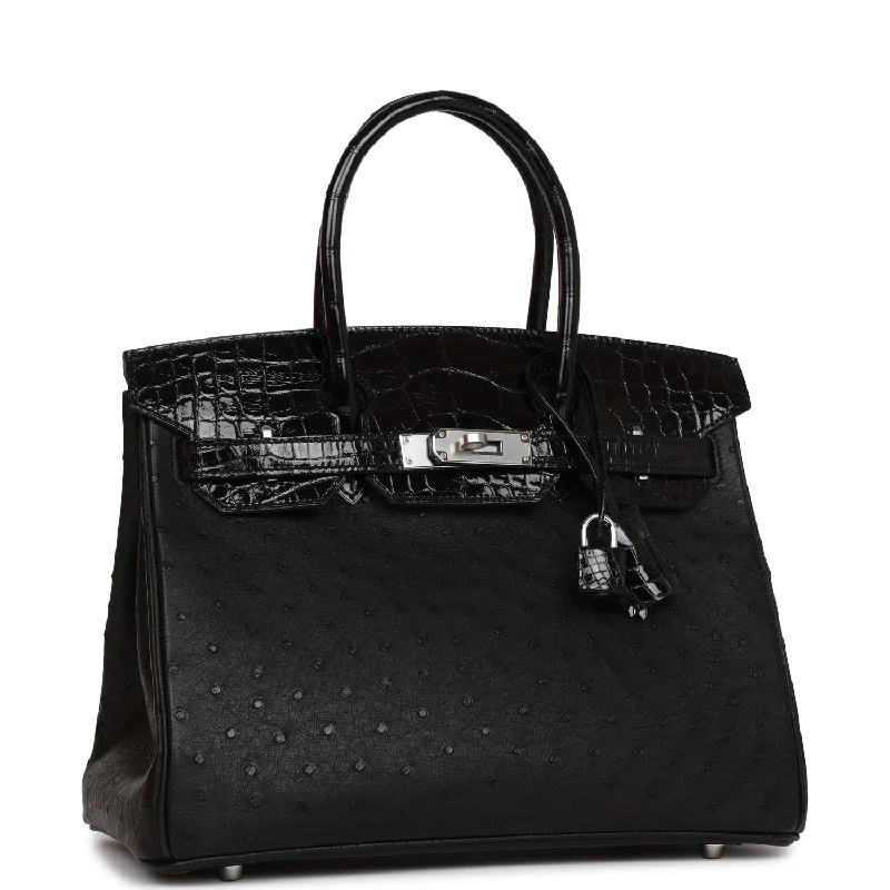 Hermes Birkin Bags with a Braided Leather Handle for a Bohemian TouchHermes Birkin 30 Black Shiny Alligator and Ostrich Touch Palladium Hardware