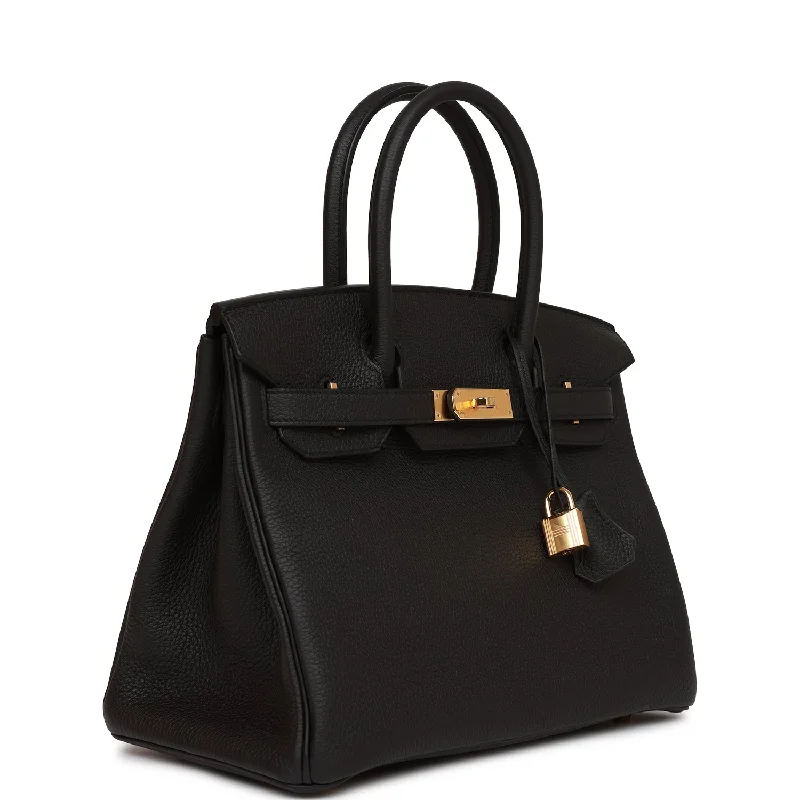 Hermes Birkin Bags with a Leather - Bound Handle for DurabilityHermes Birkin 30 Black Togo Gold Hardware