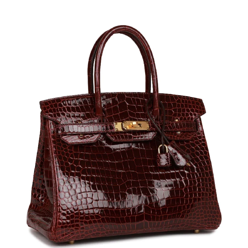 Hermes Birkin Bags in a Light Beige for a Soft and Sophisticated AestheticHermes Birkin 30 Bordeaux Shiny Porosus Crocodile Gold Hardware