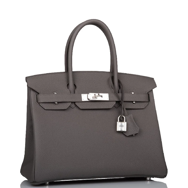 Hermes Birkin Bags with a Hand - Carved Leather DecorationHermes Birkin 30 Etain Togo Palladium Hardware