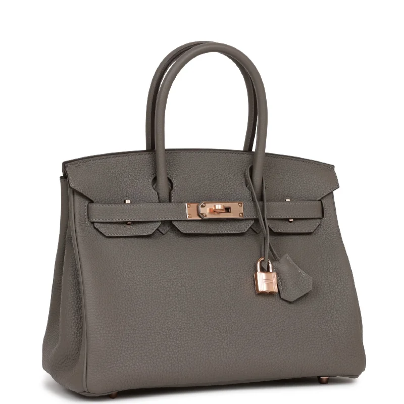 Hermes Birkin Bags with a Crystal - Embellished Lock for Added LuxuryHermes Birkin 30 Gris Meyer Togo Rose Gold Hardware