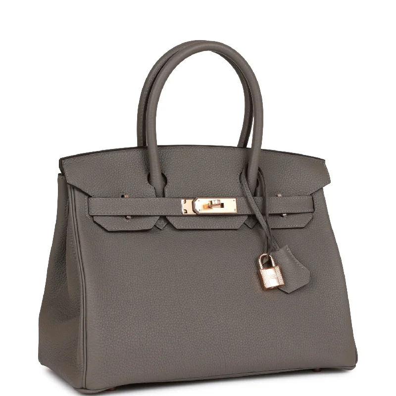 Hermes Birkin Bags with a Detachable Mirror Pocket InsideHermes Birkin 30 Gris Meyer Togo Rose Gold Hardware