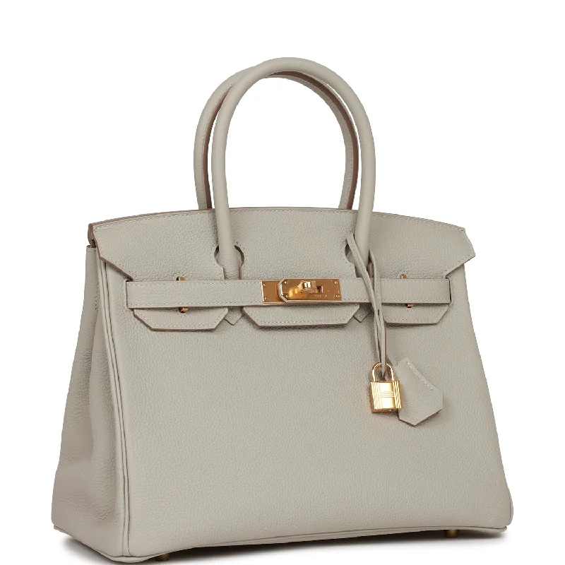 Hermes Birkin Bags with a Hand - Carved Leather DecorationHermes Birkin 30 Gris Perle Togo Gold Hardware