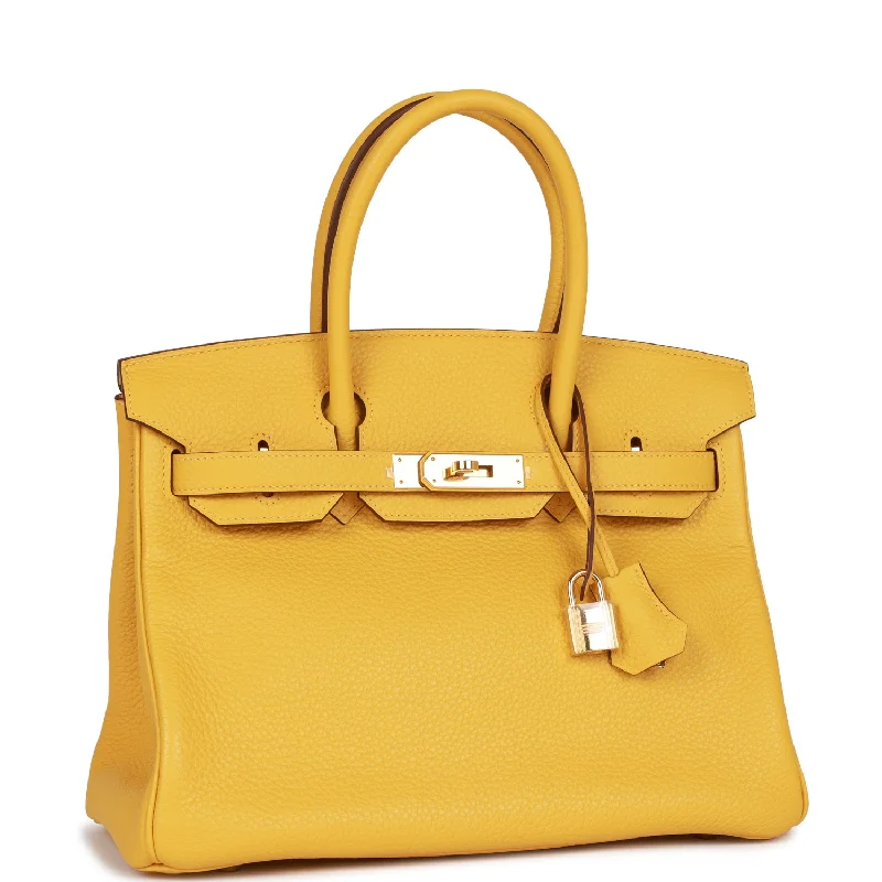 Hermes Birkin Bags with a Two - Tone Leather Design for Visual InterestHermes Birkin 30 Soleil Clemence Gold Hardware