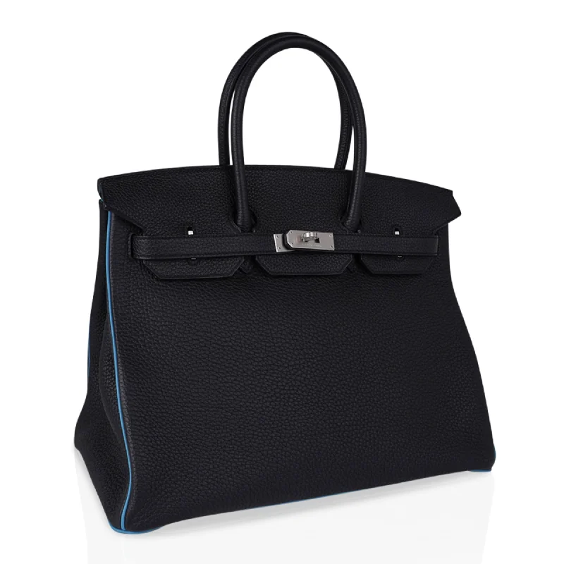 Hermes Birkin Bags with a Magnetic - Closure Interior PocketHermes Special Order HSS Birkin 35 Bag Black & Turquoise Togo Leather with Brushed Palladium Hardware