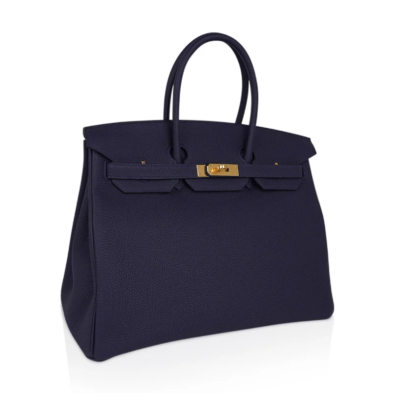 Hermes Birkin Bags in Matte Alligator Leather for a Sophisticated FinishHermes Birkin 35 Bag Blue Nuit Gold Hardware Togo Leather