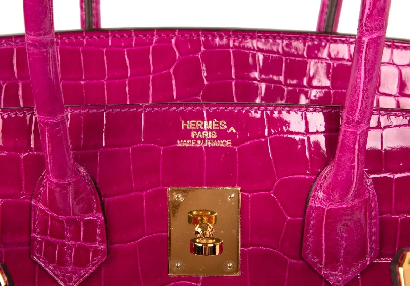 Hermes Birkin Bags with a Leather - Bound Handle for DurabilityHermes Birkin 35 Bag Pink Rose Scheherazade Porosus Crocodile Gold Hardware