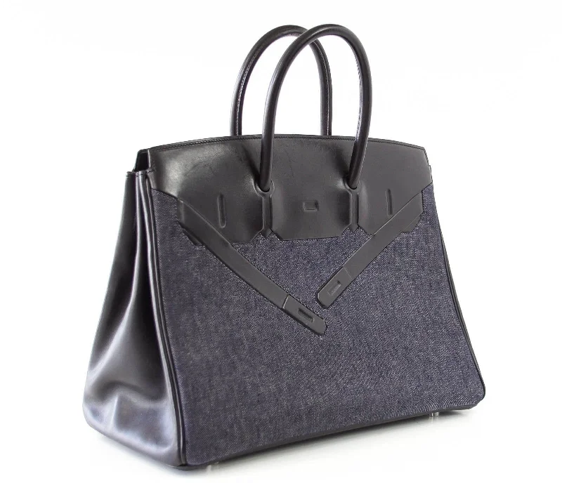 Hermes Birkin Bags with a Detachable Shoulder Pad for ComfortHermes Birkin 35 Bag Rare Limited Edition Denim Shadow