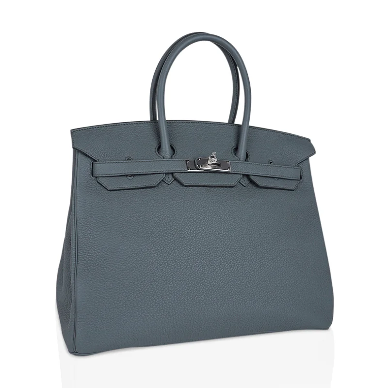 Hermes Birkin Bags with a Pebbled Leather Texture for a Rugged yet Elegant AppealHermes Birkin 35 Bag Vert Amande Togo Leather with Palladium Hardware