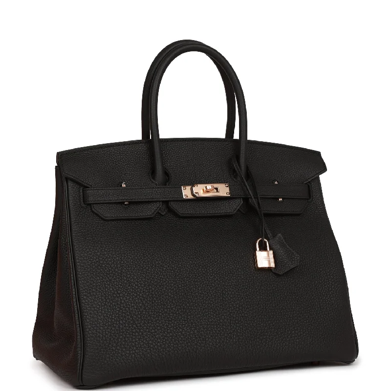 Hermes Birkin Bags with a Chain - Embellished Handle for a Modern TwistHermes Birkin 35 Black Togo Rose Gold Hardware