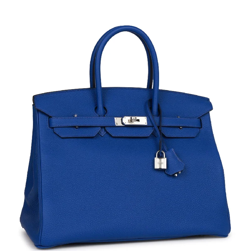 Hermes Birkin Bags with a Hand - Painted Monogram DesignHermes Birkin 35 Bleu Royal Togo Palladium Hardware