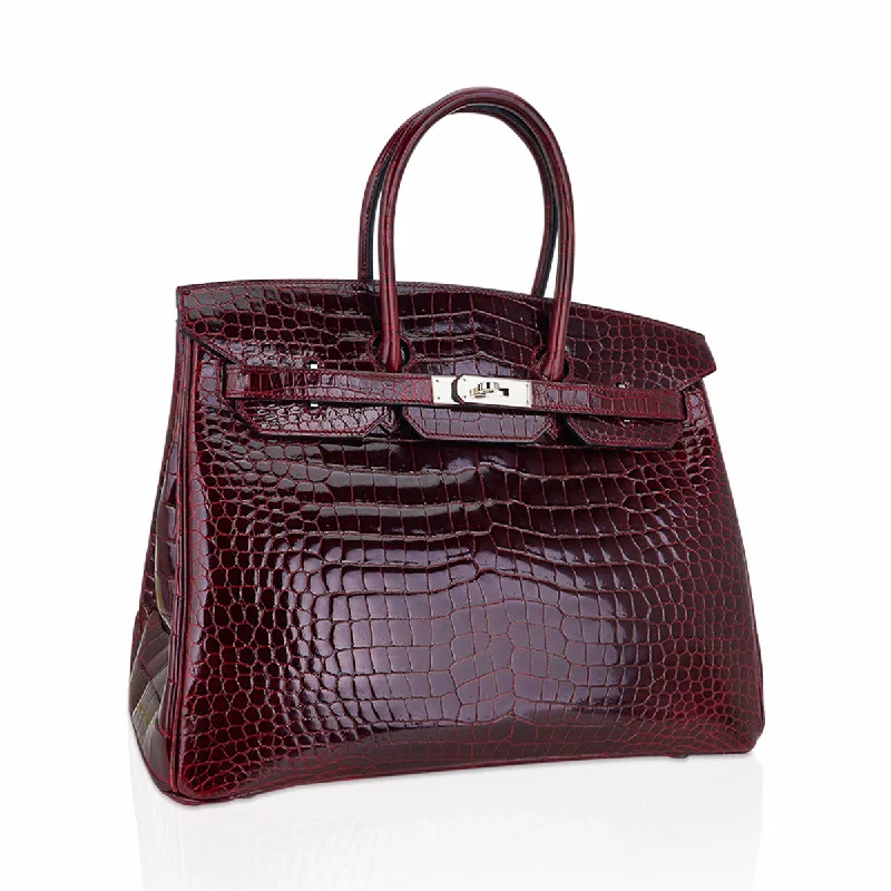 Hermes Birkin Bags with a Rope - Style Leather Handle for a Nautical Inspired LookHermes Birkin 35 Bag Bordeaux Porosus Crocodile with Palladium Hardware