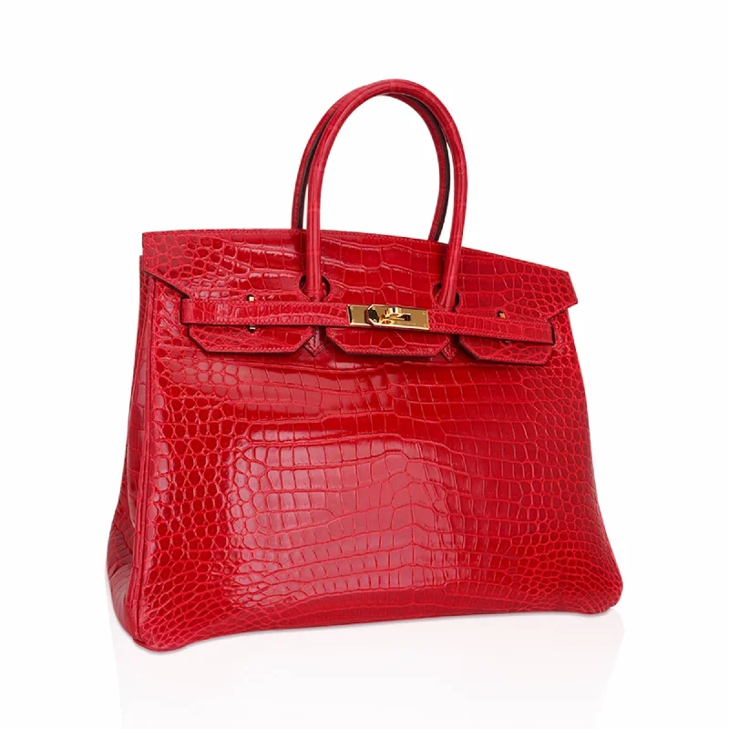 Hermes Birkin Bags in a Deep Burgundy for a Rich and Sumptuous AppearanceHermes Birkin 35 Bag Braise Porosus Crocodile with Gold Hardware