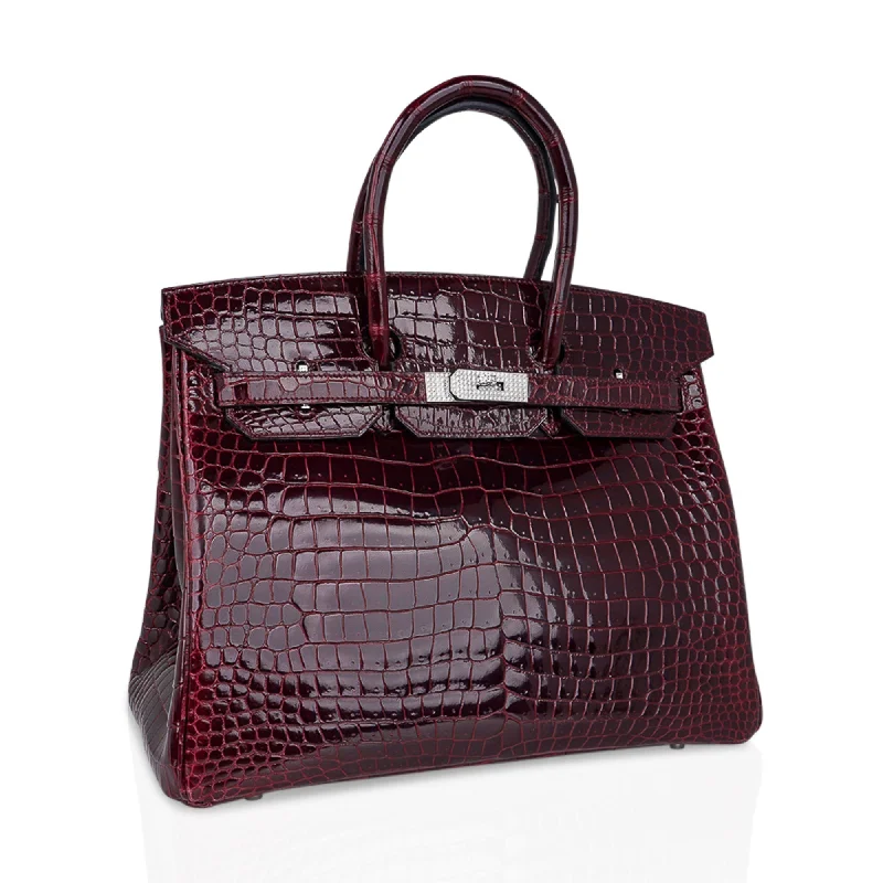 Hermes Birkin Bags with a Hidden Magnetic Closure for Discreet SecurityHermes Birkin 35 Bag Diamond Bordeaux Porosus Crocodile with White Gold Hardware