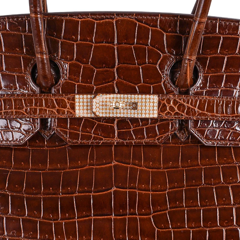 Hermes Birkin Bags with a Detachable Shoulder Pad for ComfortHermes Birkin 35 Bag Diamond Miel Porosus Crocodile with Gold Hardware