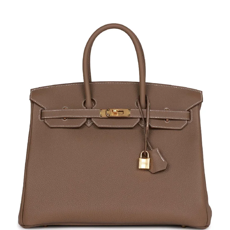 Hermes Birkin Bags with a Detachable Shoulder Pad for ComfortHermes Birkin 35 Etoupe Togo Gold Hardware