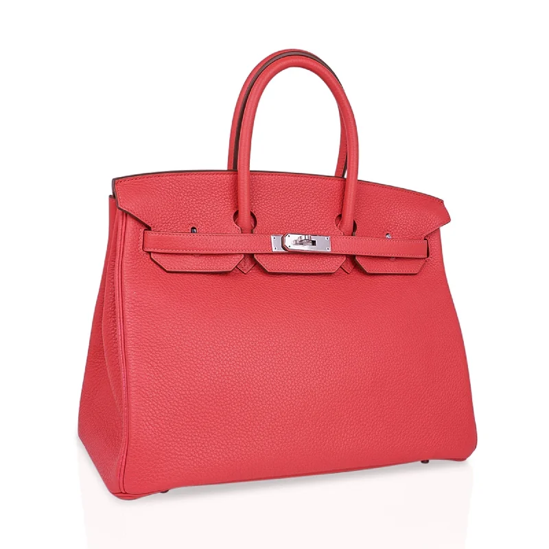 Hermes Birkin Bags in a Shiny Patent Leather Finish for a Glossy LookHermes Birkin 35 Bag Rose Jaipur Clemence Leather with Palladium Hardware