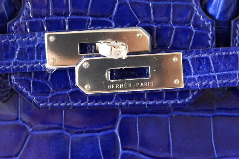 Hermes Birkin Bags with a Hidden Magnetic Closure for Discreet SecurityHermes Birkin 35 Bag Vivid Electric Blue Porosus Crocodile Palladium