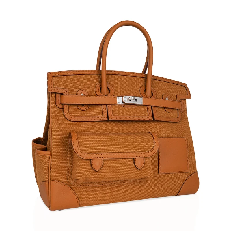 Hermes Birkin Bags with a Two - Tone Leather Design for Visual InterestHermes Limited Edition Birkin 35 Bag Cargo Sesame Toile Goeland & Swift Leather with Palladium Hardware